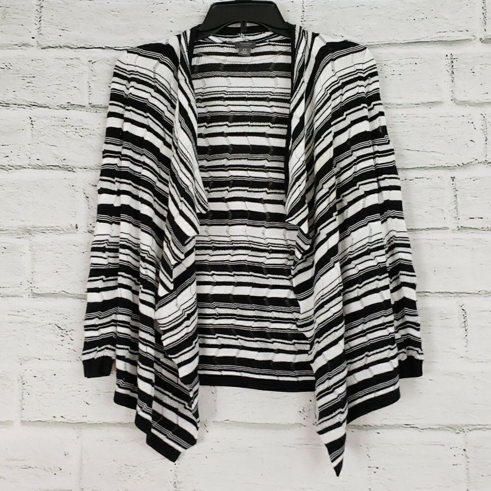 Chicos Travelers Black White Open Front Cardigan Sweater Womens Size 0 viscose
